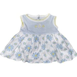 3 Months Blue & White Flower Baby Girl’s Dress Onesie